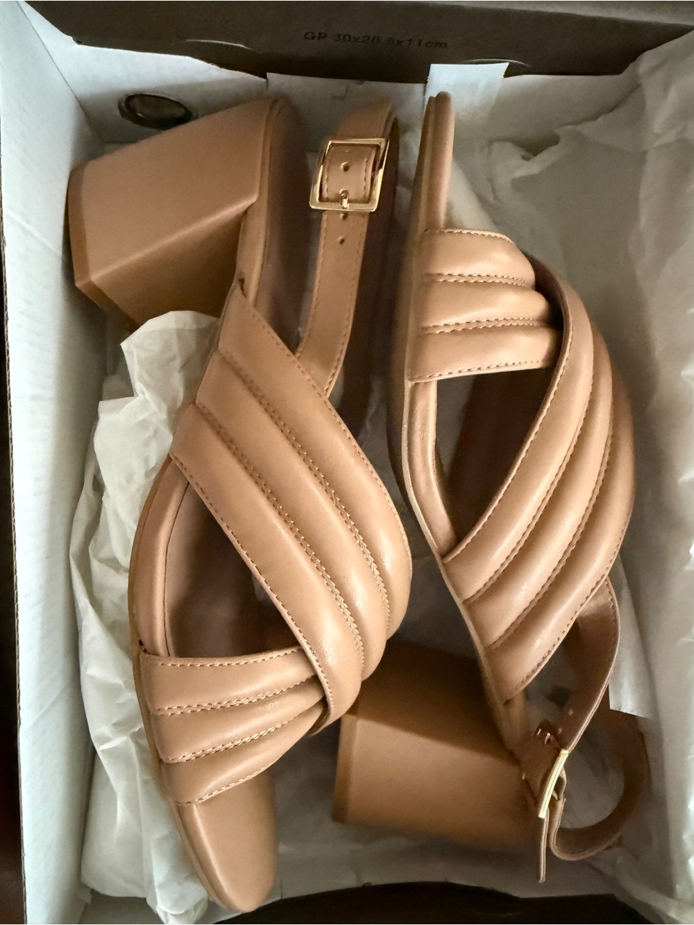 Paolo Tan Quilted Crisscross Block Heel Sandals